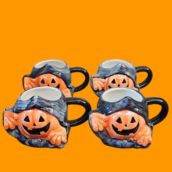 NEW 4 ceramic Jack-o'-lantern Halloween mugs Lewis mug Hyde and Eek Target - Picture 2 of 16